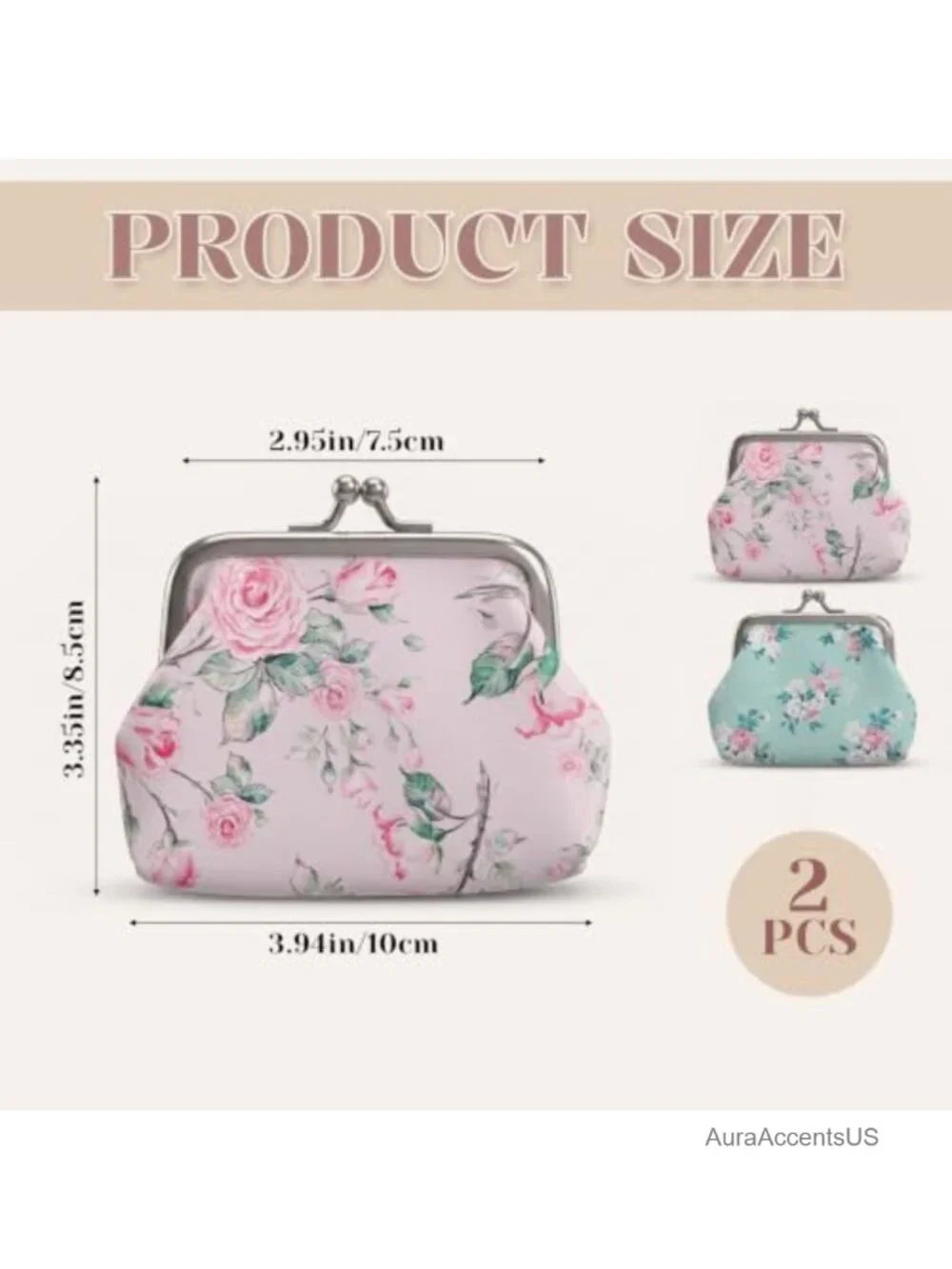 Kiss Lock Coin Purse Floral PU Leather Mini Wallet for Women
